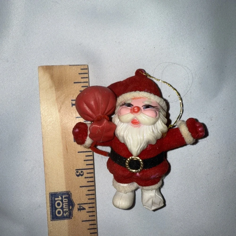Vintage Christmas Decoration‎ Flocked Velvet Plastic Santa Claus Ornament Figure